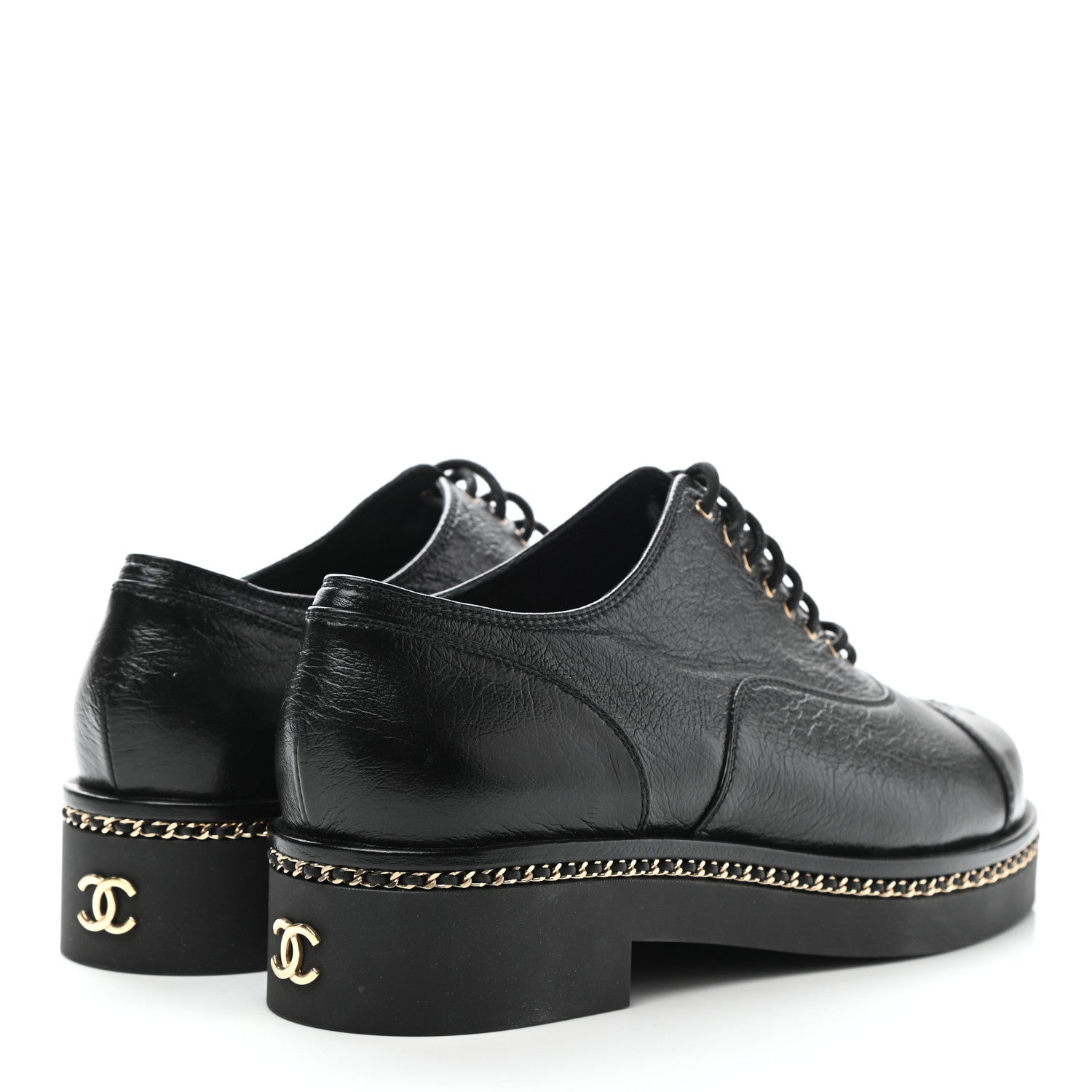 Chanel Shiny Crumpled Lambskin CC Lace Up Oxfords 41 Black 4 of 9