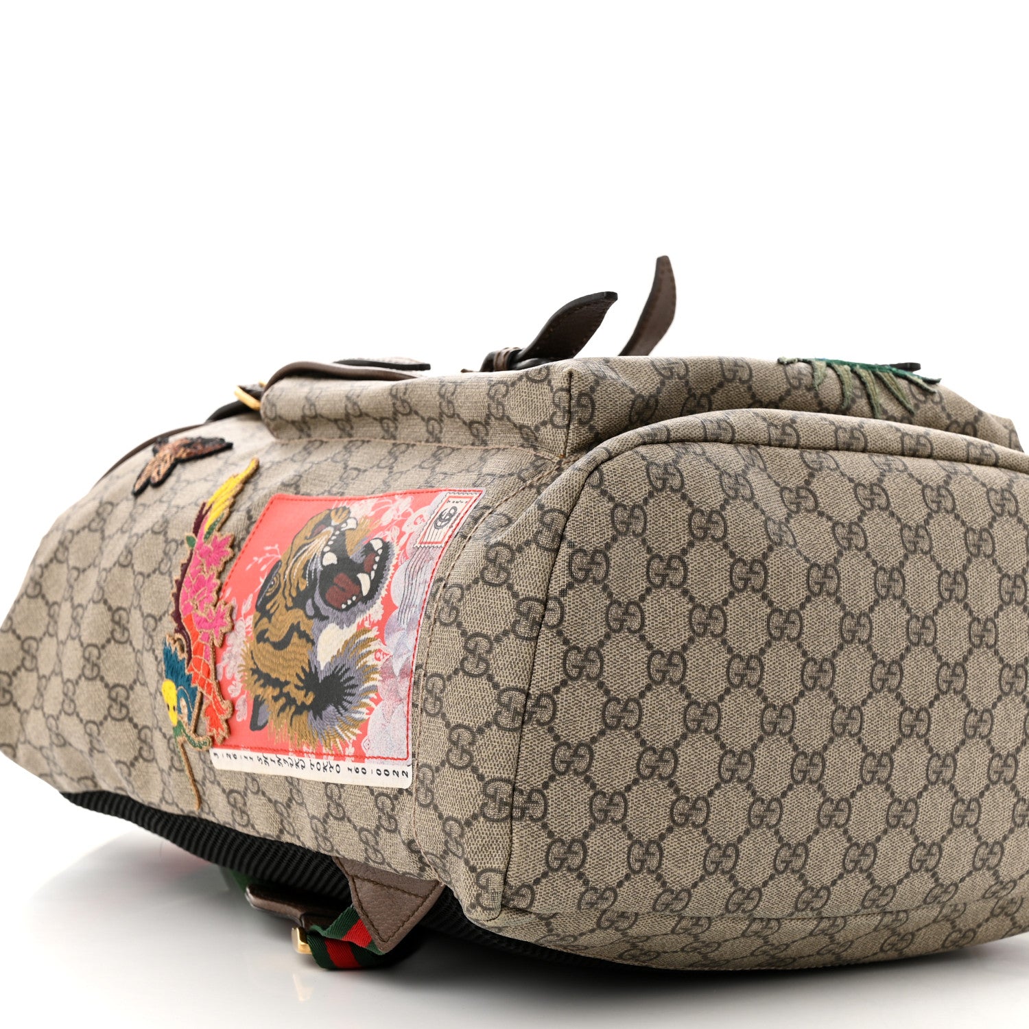 Gucci Soft GG Supreme Monogram Courrier Web Double Buckle Backpack Beige New Acero 9 of 14