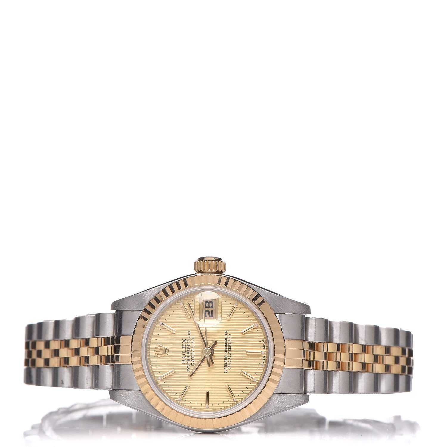 Rolex Stainless Steel 18K Yellow Gold 26mm Oyster Perpetual Datejust Watch Champagne Tapestry 79173 3 of 8