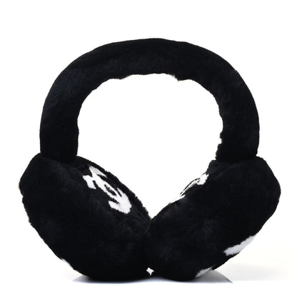 Chanel Shearling CC Ear Muffs Black White 1 of 4