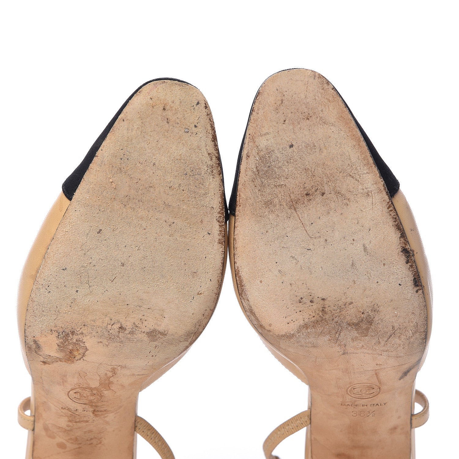 Chanel Goatskin Grosgrain Cap Toe CC Slingback Pumps 38.5 Beige Black 12 of 13