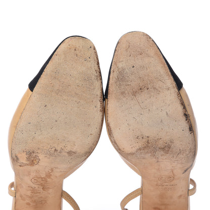 Chanel Goatskin Grosgrain Cap Toe CC Slingback Pumps 38.5 Beige Black 12 of 13