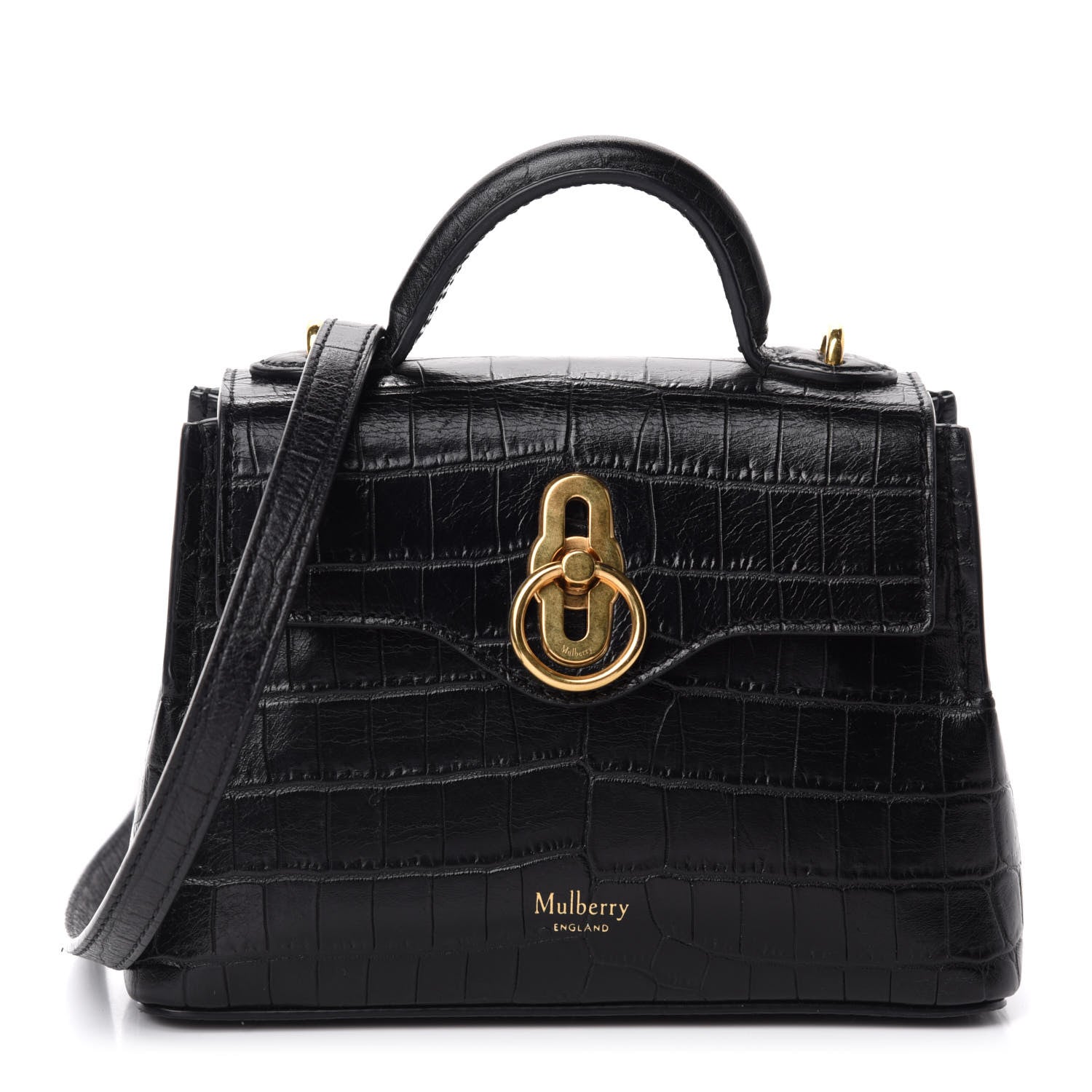 Mulberry Calfskin Crocodile Embossed Micro Seaton Black 1 of 9