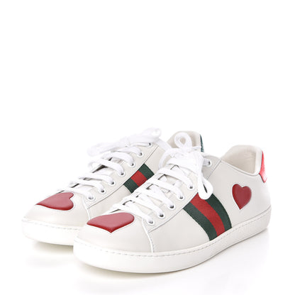 Gucci Calfskin Web Heart Embroidered Womens Ace Sneakers 38 White 3 of 9