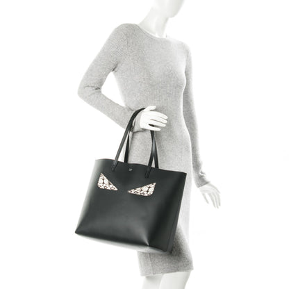 Fendi Vitello Ginevra Elaphe Monster Eyes Shopping Tote Black Naturale 2 of 7