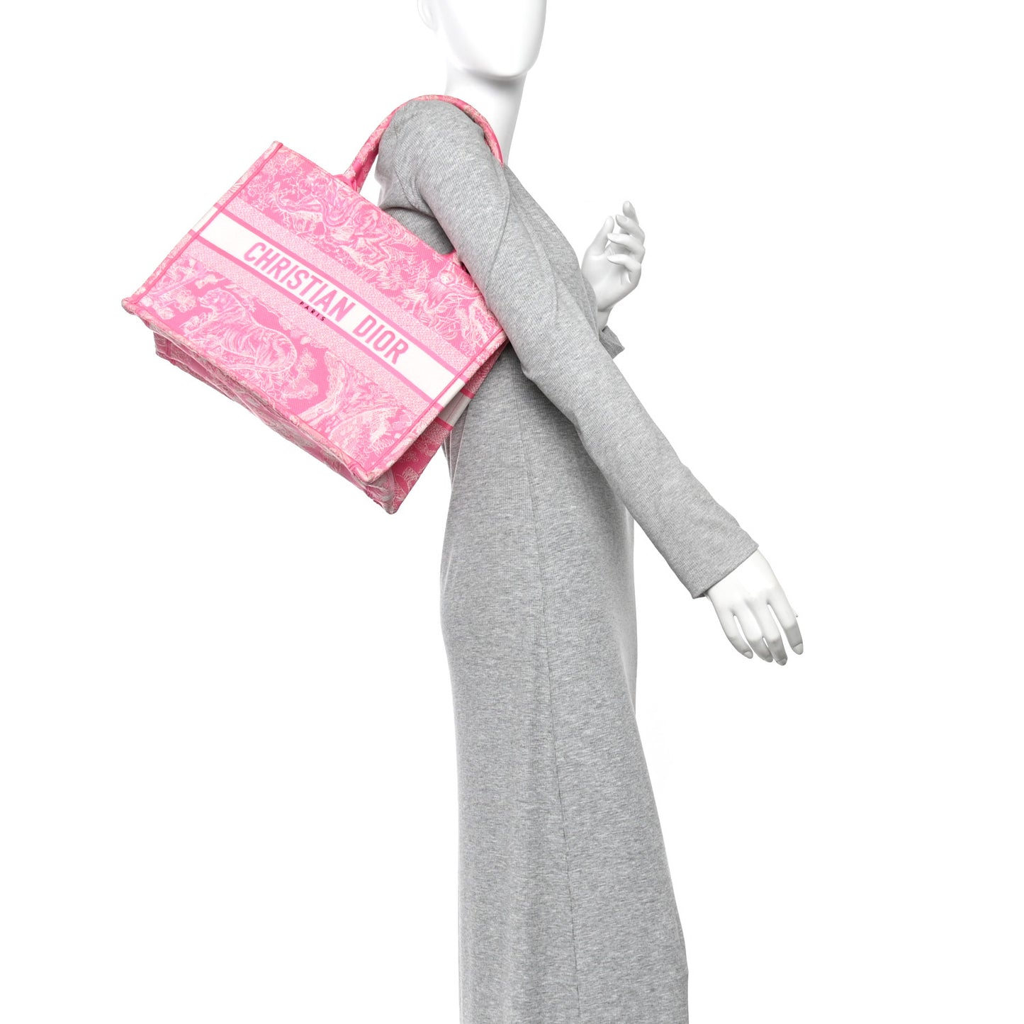 Canvas Embroidered Medium Dioriviera Toile De Jouy Book Tote Fluorescent Pink