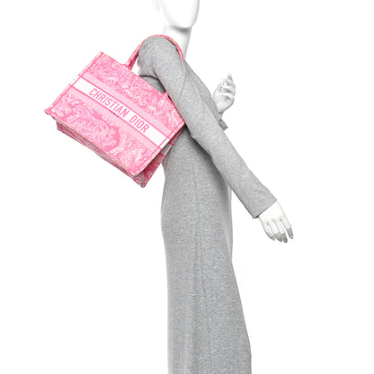Christian Dior Canvas Embroidered Medium Dioriviera Toile De Jouy Book Tote Fluorescent Pink 2 of 12