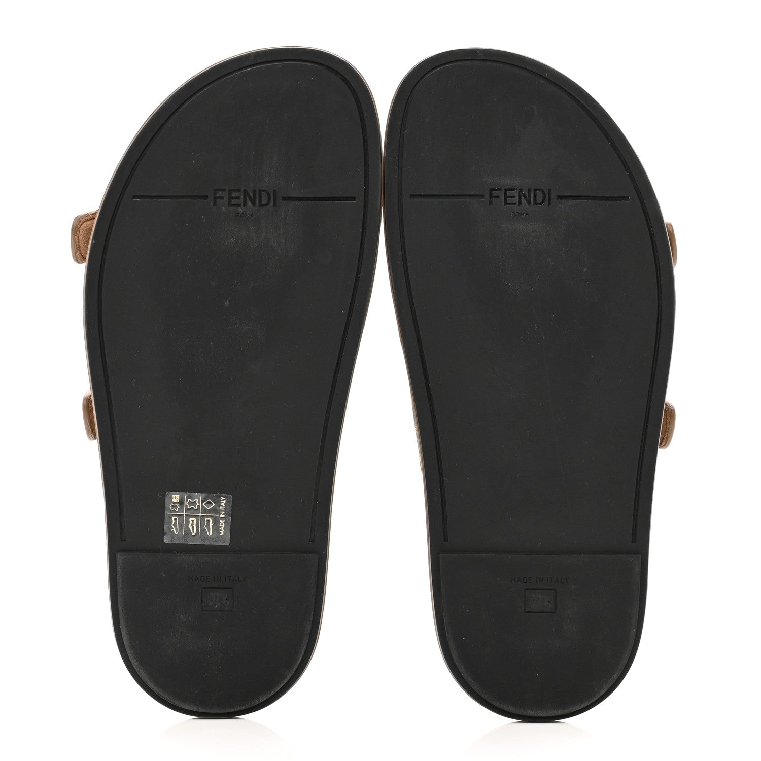 Fendi Fabric Jacquard Nappa FF Womens Fendi Feel Buckled Slide Sandals 37.5 Tobacco Black Miele Scuro 5 of 9