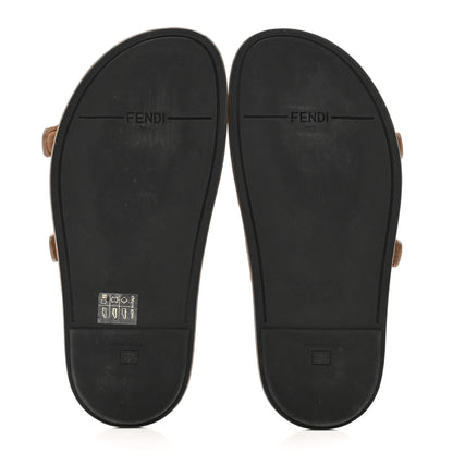 Fendi Fabric Jacquard Nappa FF Womens Fendi Feel Buckled Slide Sandals 37.5 Tobacco Black Miele Scuro 5 of 9
