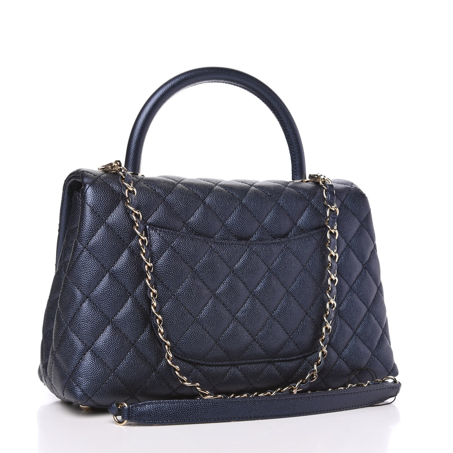 Iridescent Caviar Quilted Small Coco Handle Flap Dark Blue