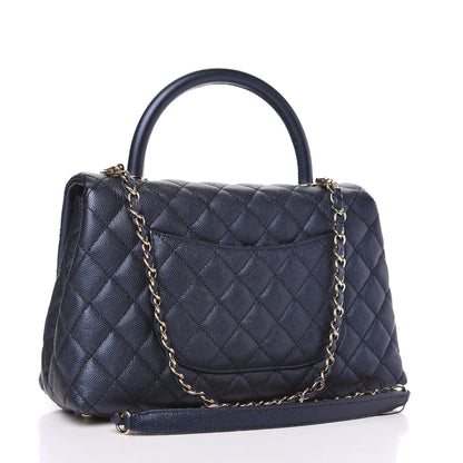 Chanel Iridescent Caviar Quilted Small Coco Handle Flap Dark Blue 3 of 11
