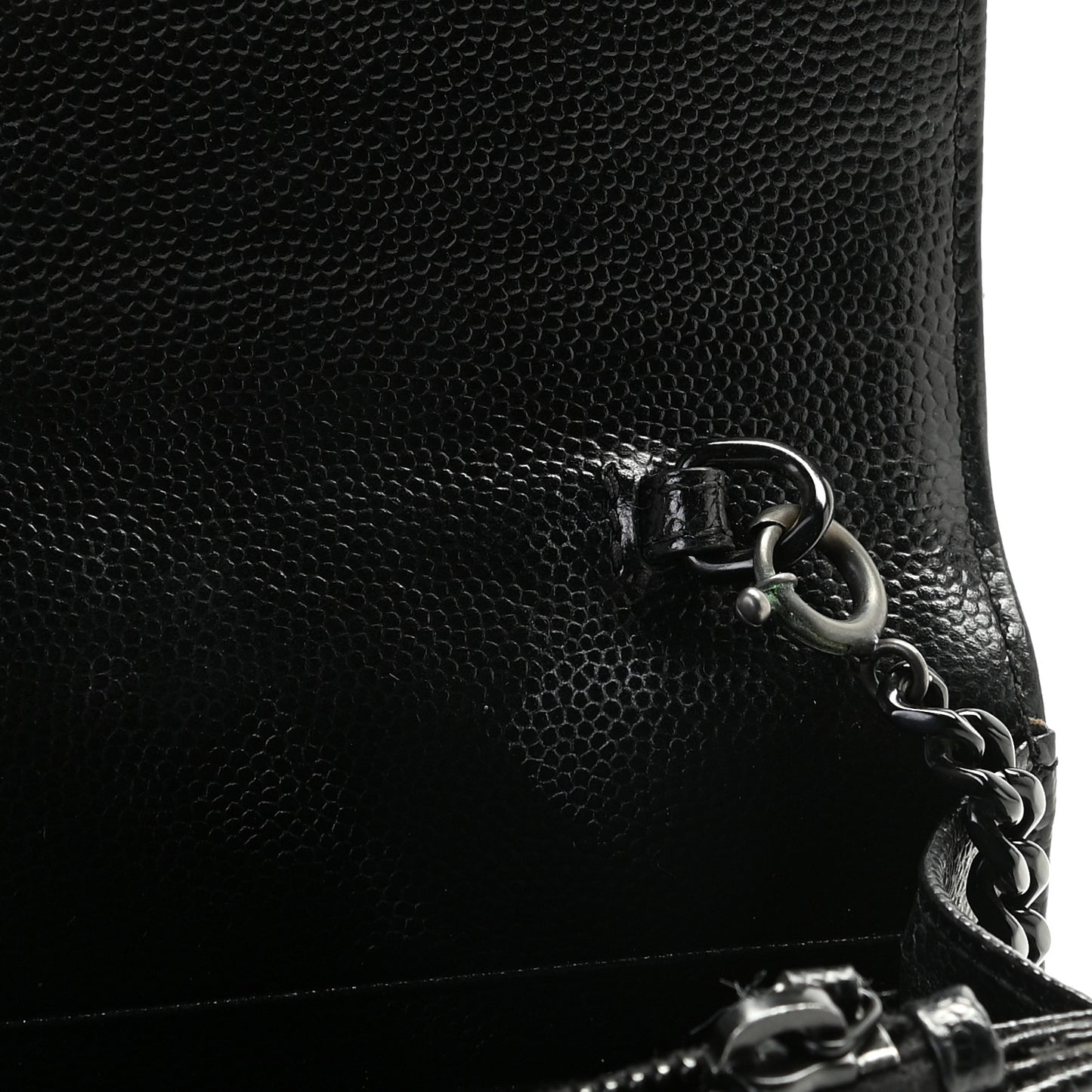 Grain De Poudre Matelasse Chevron Monogram Envelope Chain Wallet Black