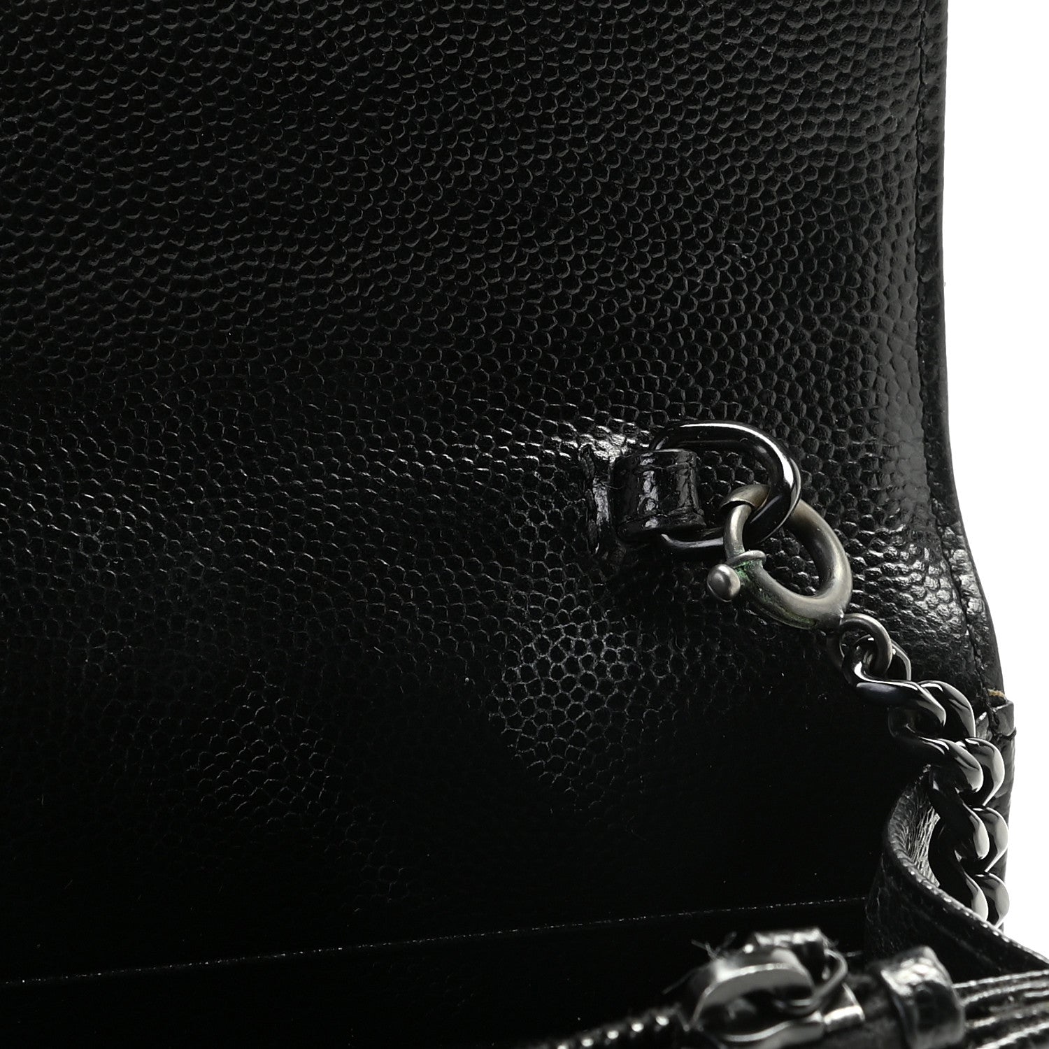 Saint Laurent Grain De Poudre Matelasse Chevron Monogram Envelope Chain Wallet Black 11 of 13