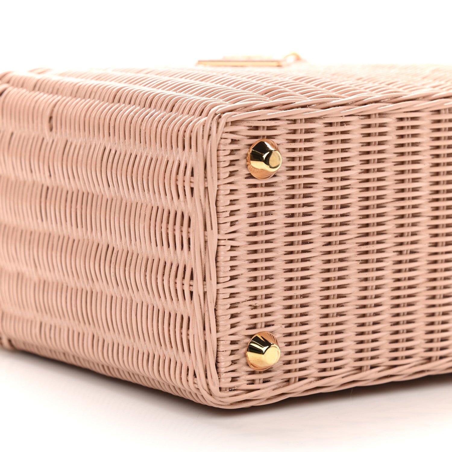 Prada Wicker Canvas Shoulder Bag Pink 5 of 12