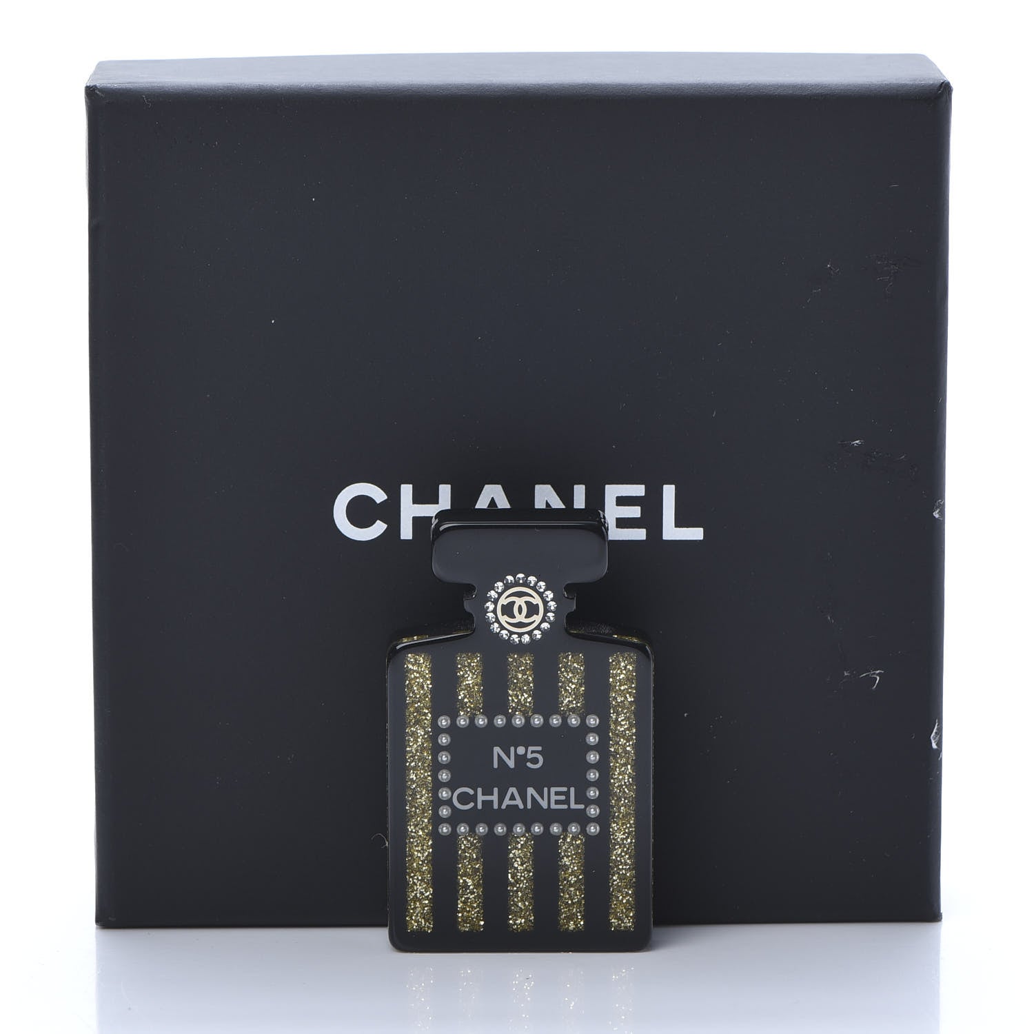 Chanel Resin Strass Perfume Bottle CC Brooch Black Gold 5 of 5