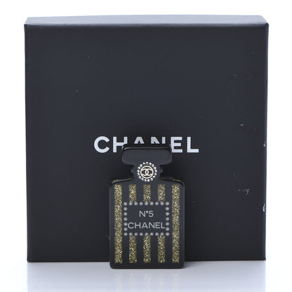 Chanel Resin Strass Perfume Bottle CC Brooch Black Gold 5 of 5