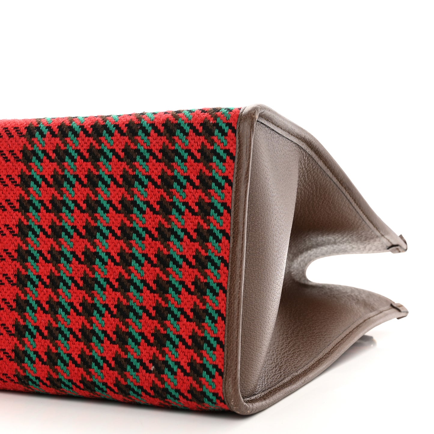Cotton Wool Textured Calfskin Houndstooth Woven Large Interlocking G Tote Red Green Ivory Multicolor New Acero