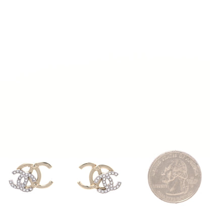 Chanel Crystal Double CC Earrings Gold Silver 2 of 5