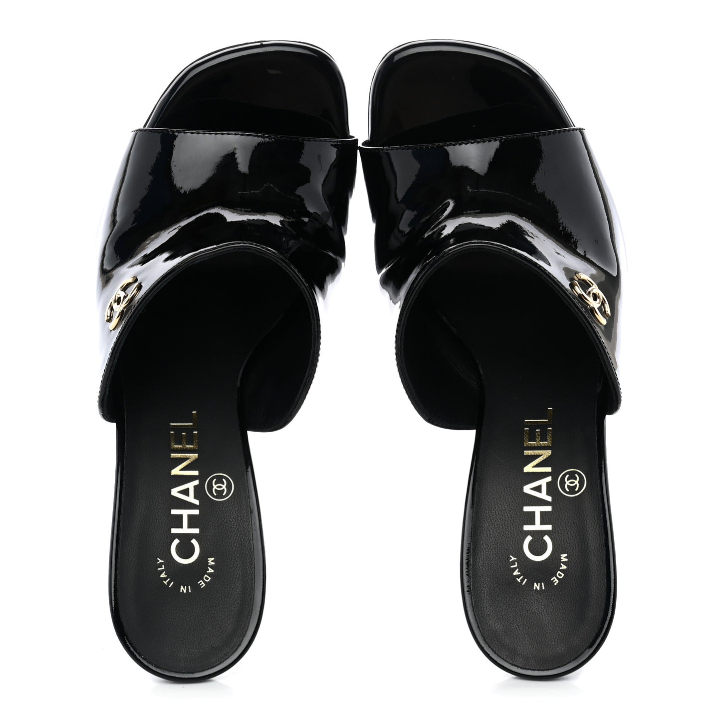 Patent Calfskin CC Mules 36.5 Black