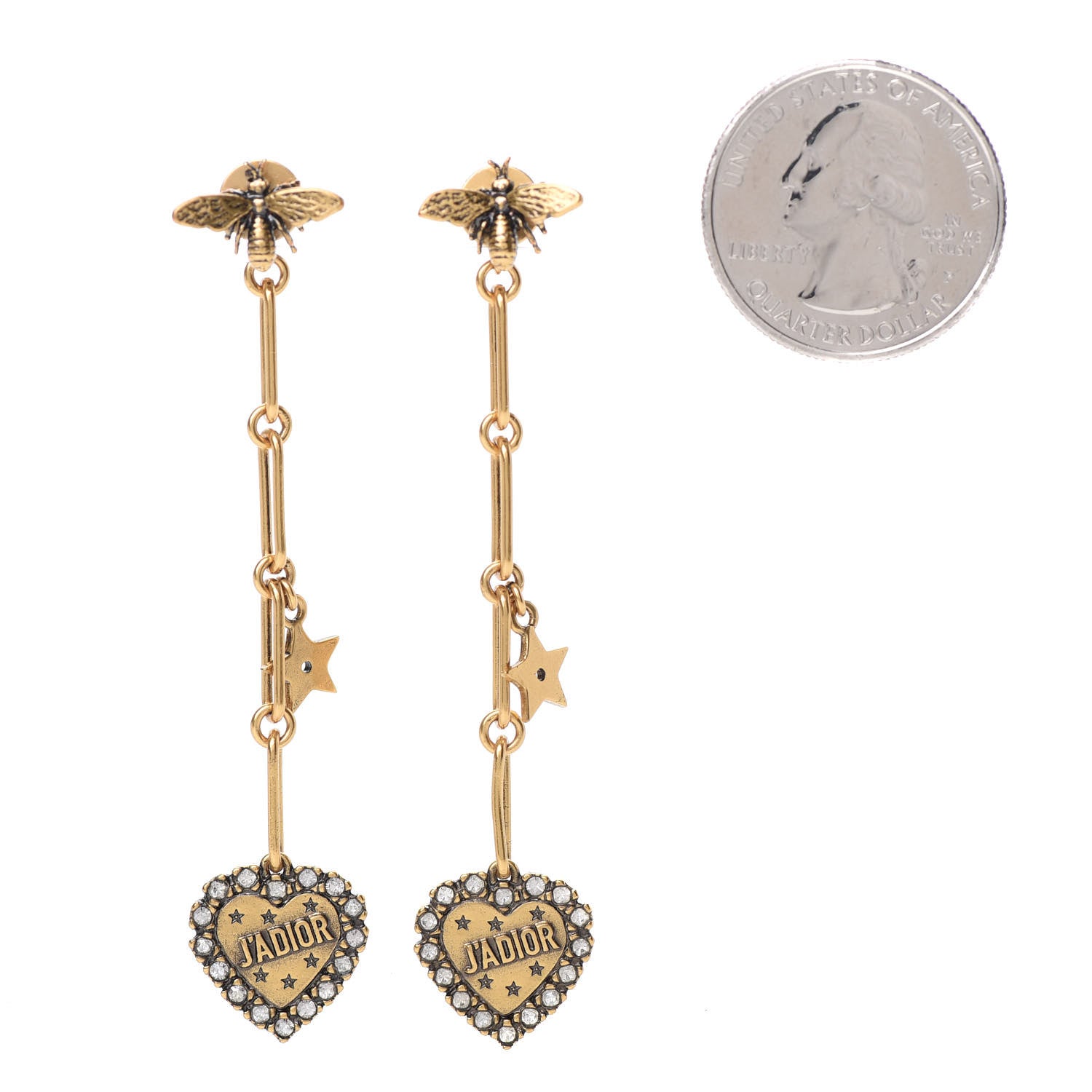 Christian Dior Metal Crystal Heart J'adior Drop Earrings Gold 2 of 5