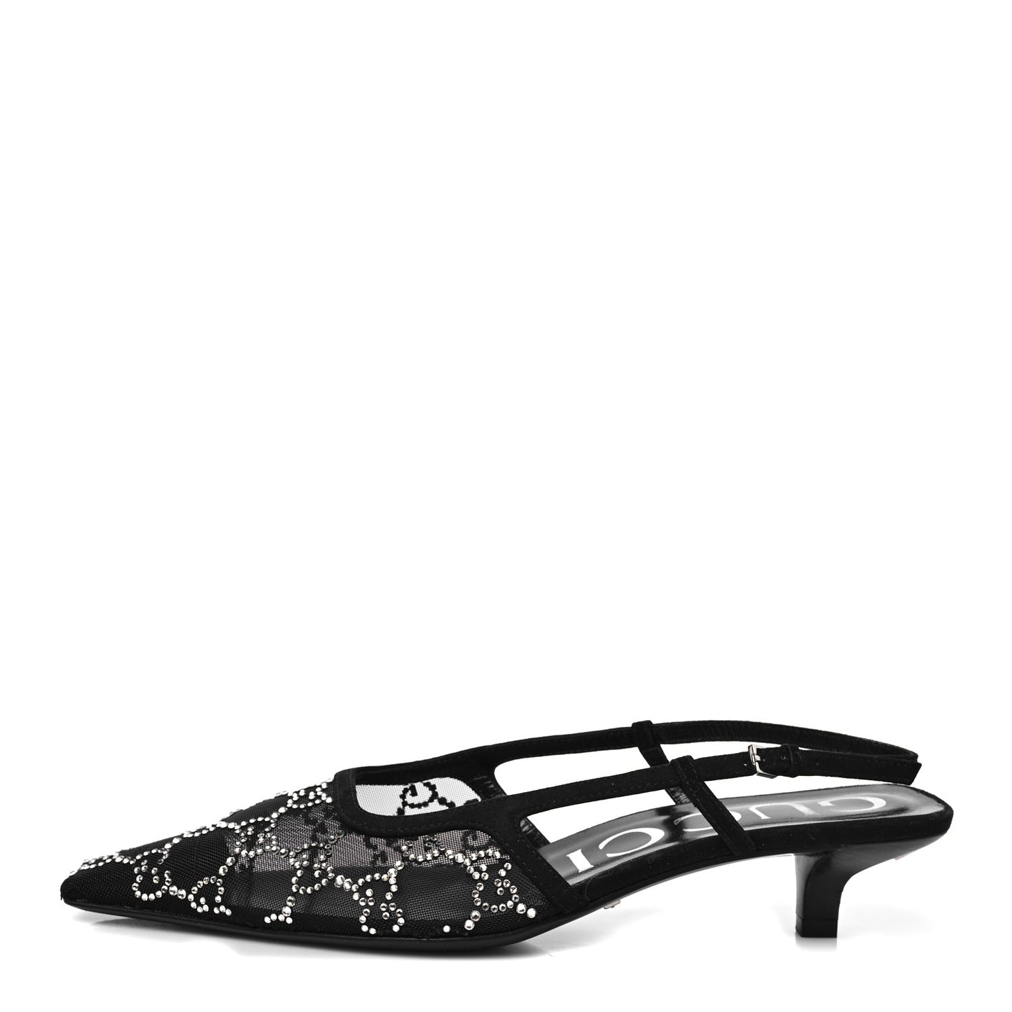 Tela Retino Kid Scamosciato Crystal GG Monogram Square G 35mm Slingback Pumps 37.5 Black