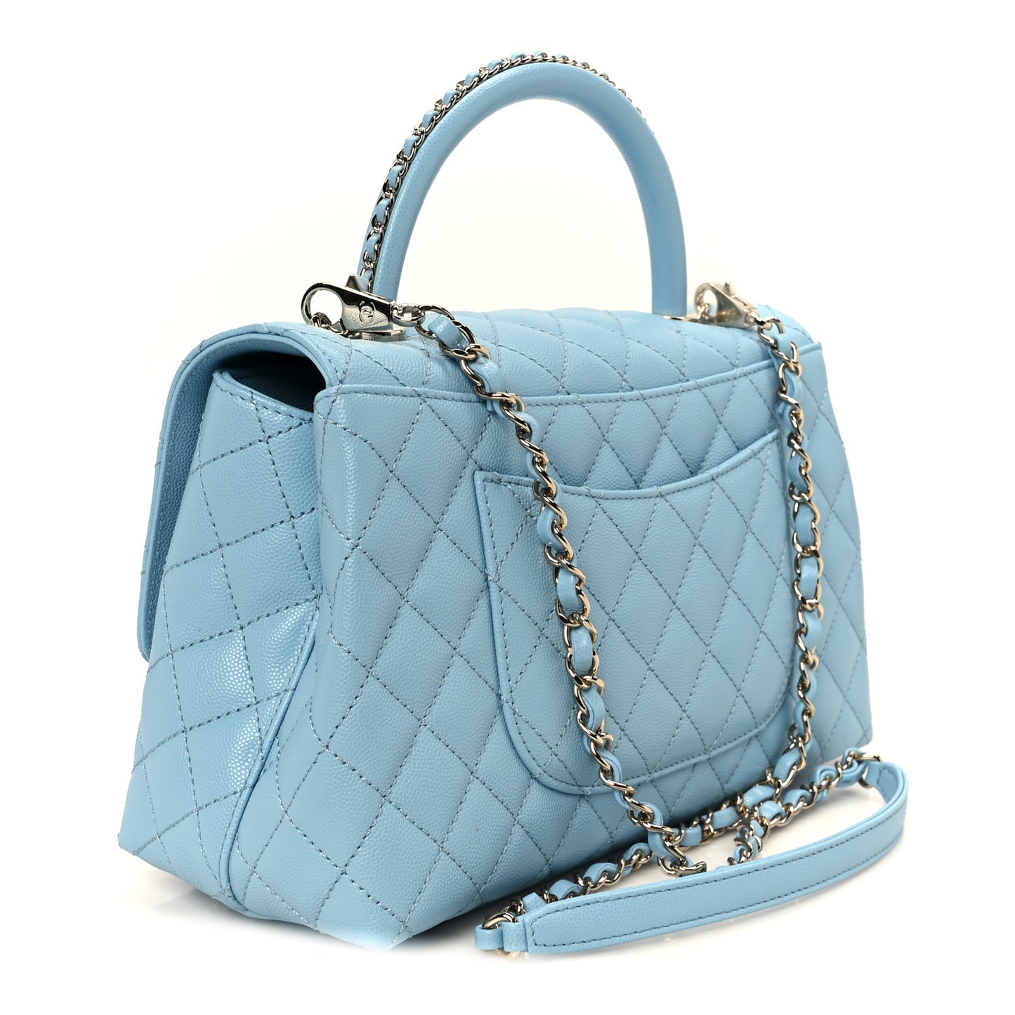 Caviar Quilted Small Coco Chain Handle Flap Light Blue