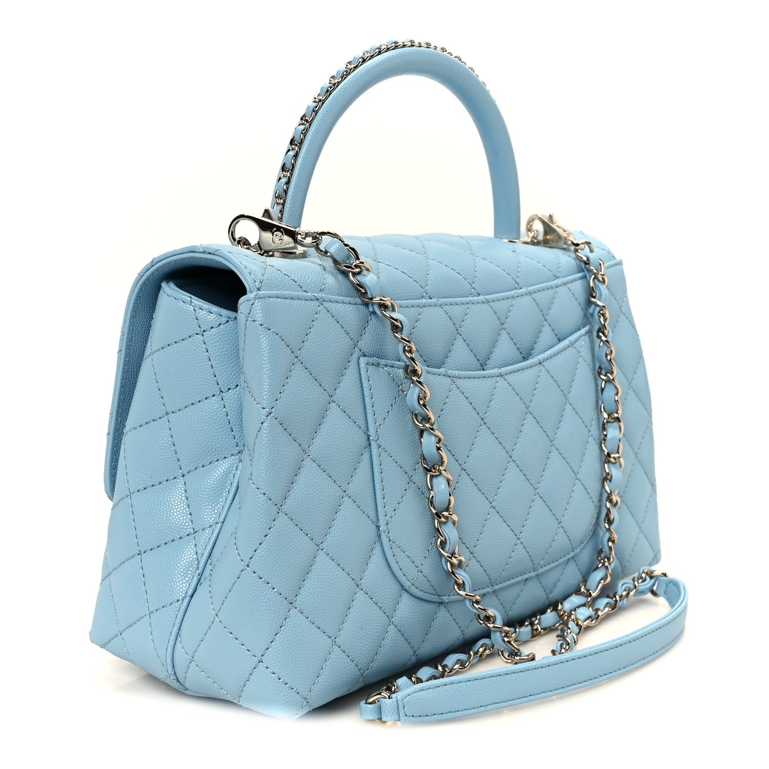 Chanel Caviar Quilted Small Coco Chain Handle Flap Light Blue 3 of 12