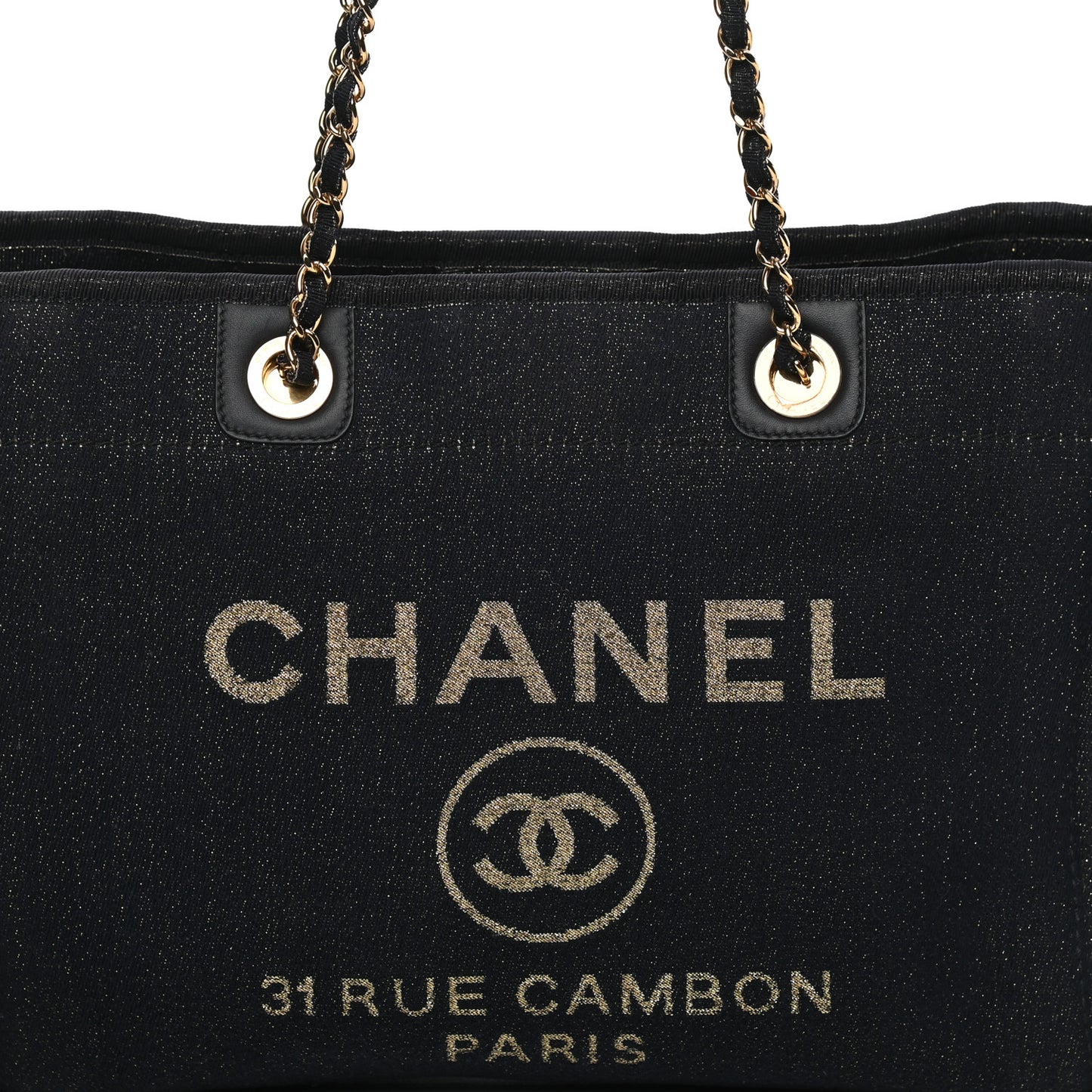 Lurex Canvas Small Deauville Tote Navy Blue Gold
