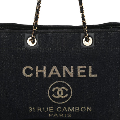Chanel Lurex Canvas Small Deauville Tote Navy Blue Gold 8 of 11