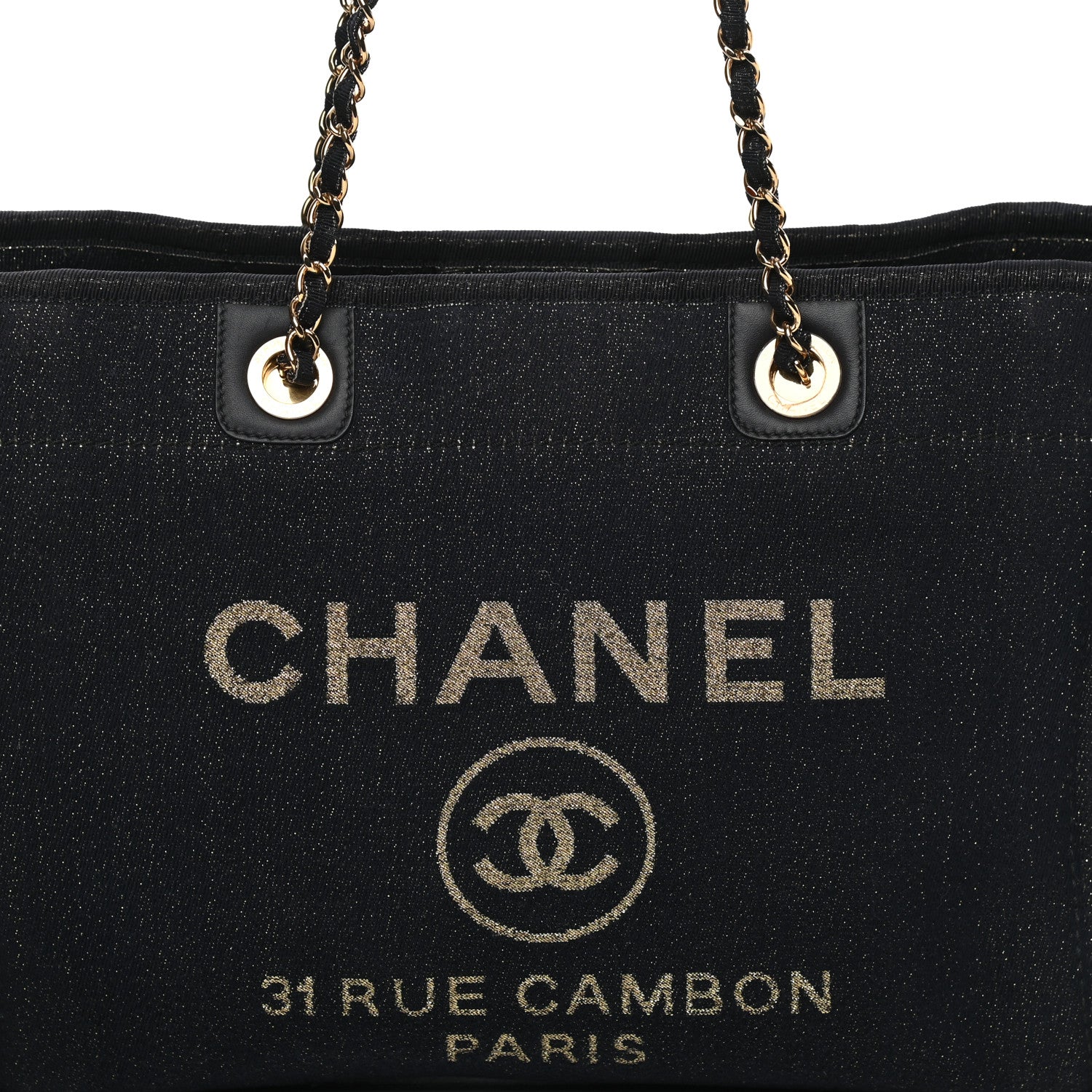 Chanel Lurex Canvas Small Deauville Tote Navy Blue Gold 8 of 11
