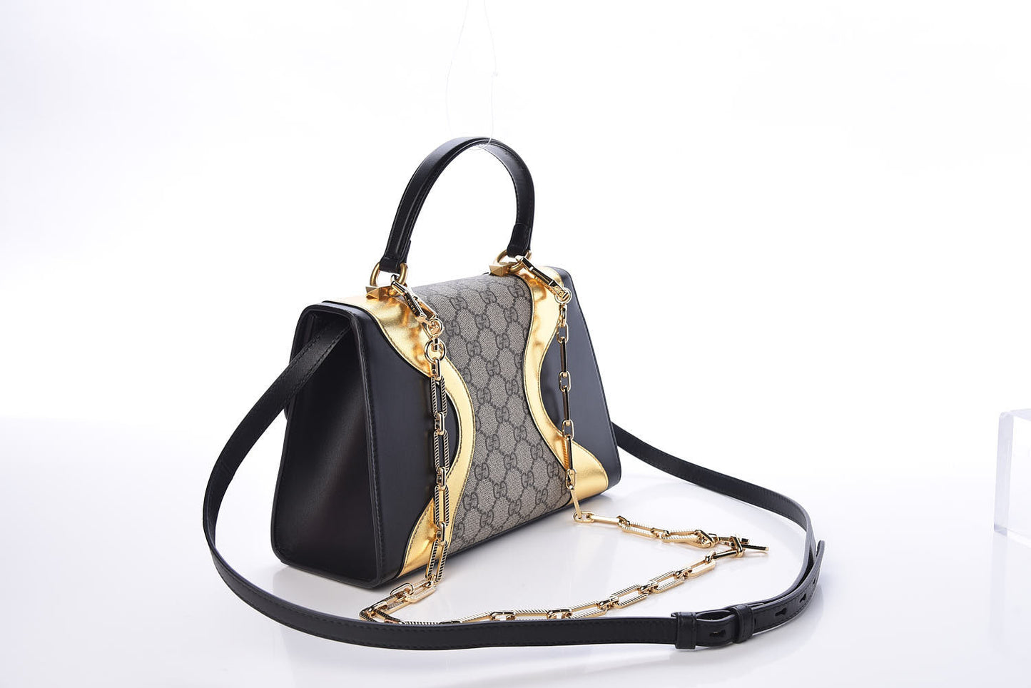 GG Supreme Monogram Small Osiride Top Handle Bag Black Gold