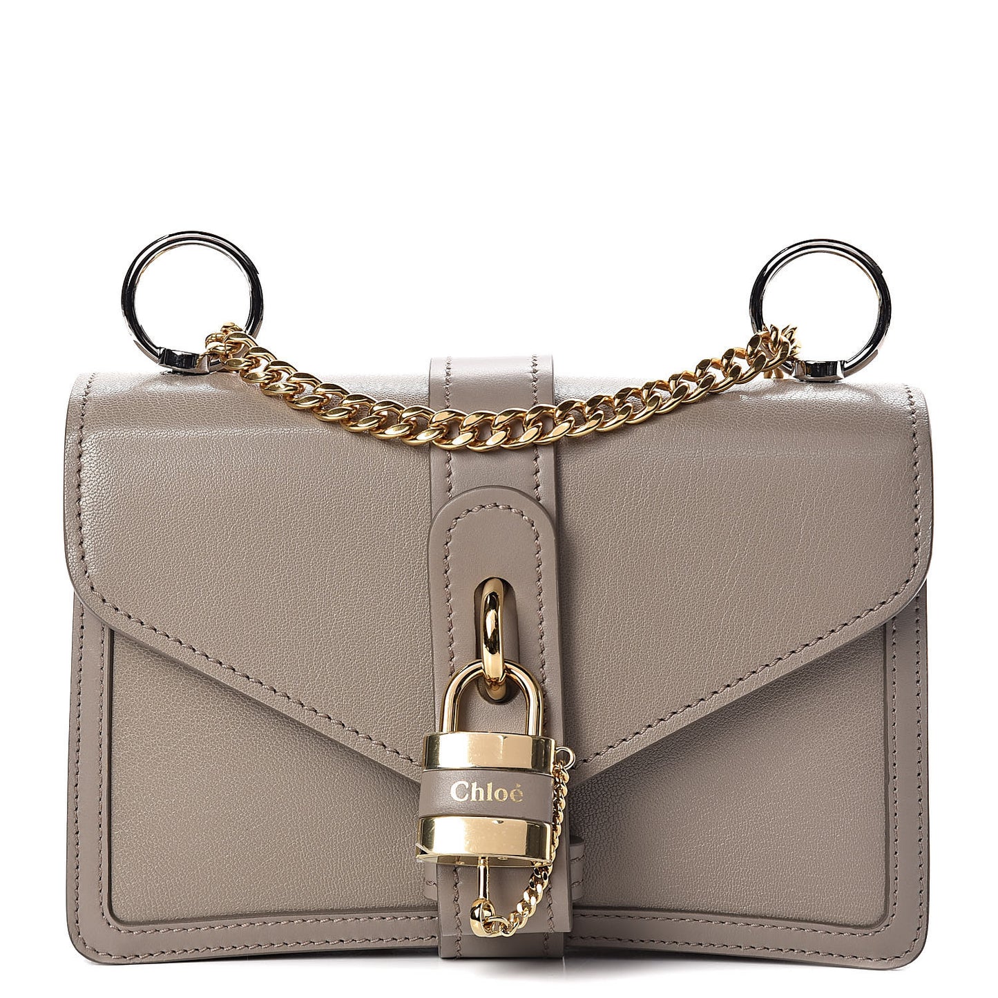 Shiny Goatskin Calfskin Aby Chain Shoulder Bag Motty Grey