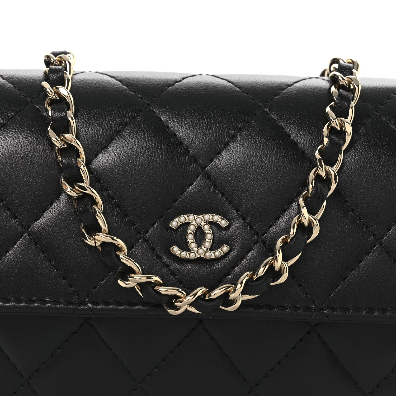 Chanel Lambskin Quilted Pearl My Shoulder Mini French Wallet On Chain WOC Black 9 of 12