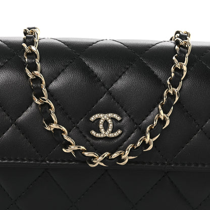 Chanel Lambskin Quilted Pearl My Shoulder Mini French Wallet On Chain WOC Black 9 of 12
