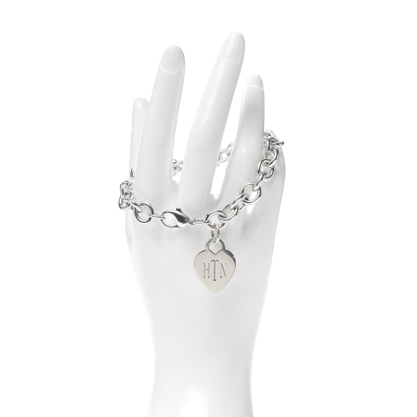 Sterling Silver Heart Tag Charm Bracelet