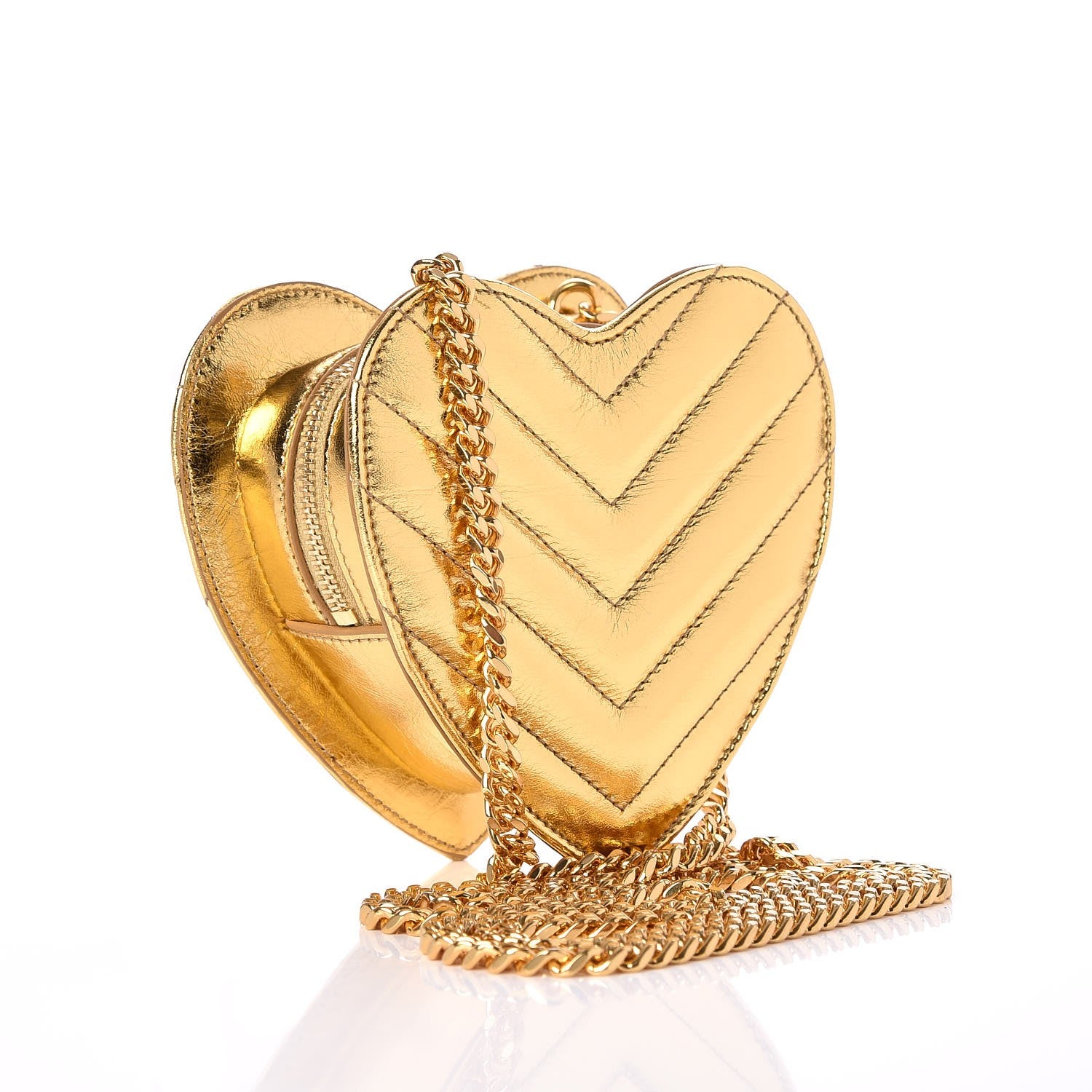 Saint Laurent Metallic Calfskin Matelasse Chevron Monogram Small Love Heart Chain Bag Gold 3 of 9