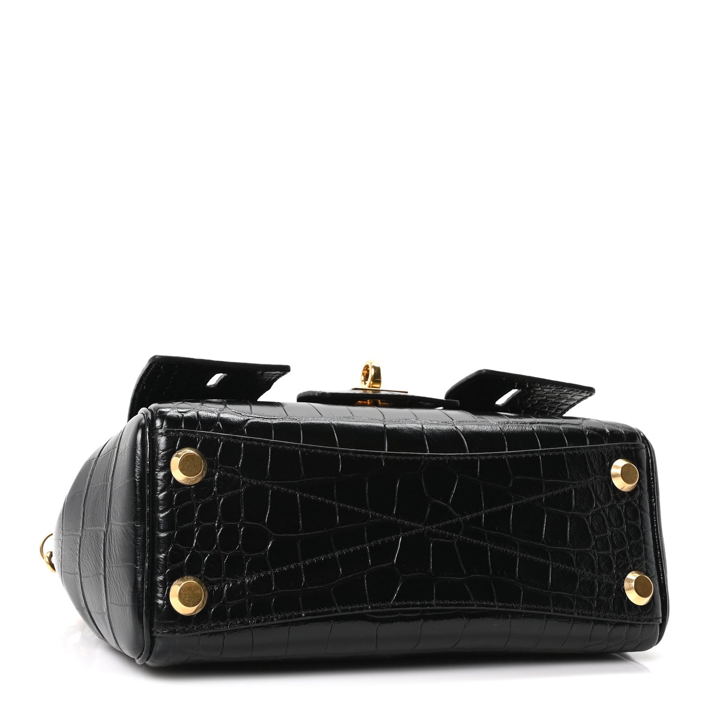 Calfskin Crocodile Embossed Mini Bel Air Carry All Bag Black