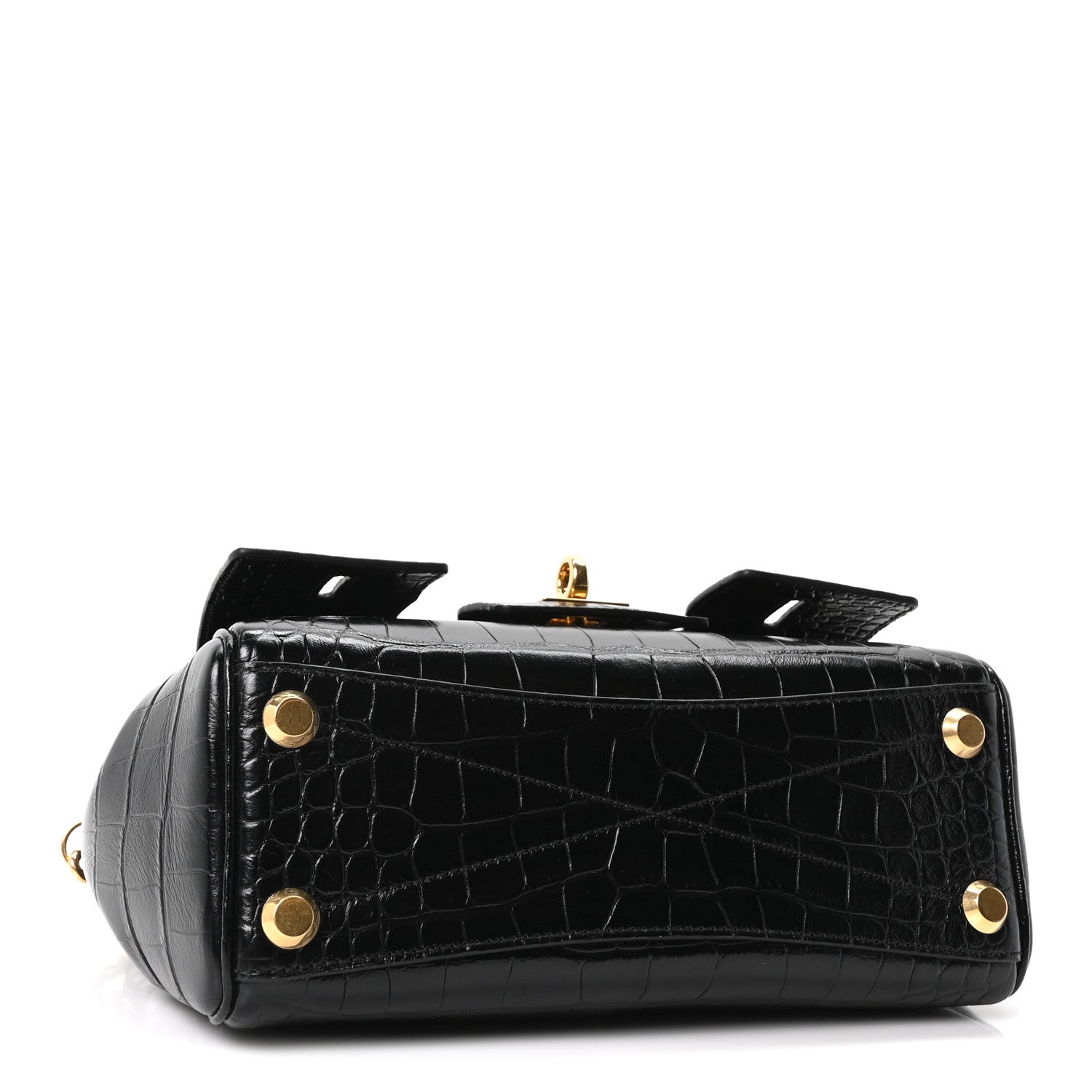 Balenciaga Calfskin Crocodile Embossed Mini Bel Air Carry All Bag Black 4 of 9