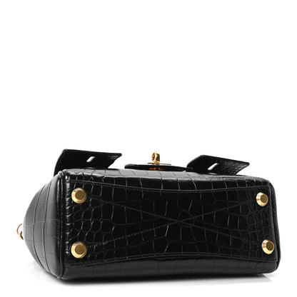 Balenciaga Calfskin Crocodile Embossed Mini Bel Air Carry All Bag Black 4 of 9