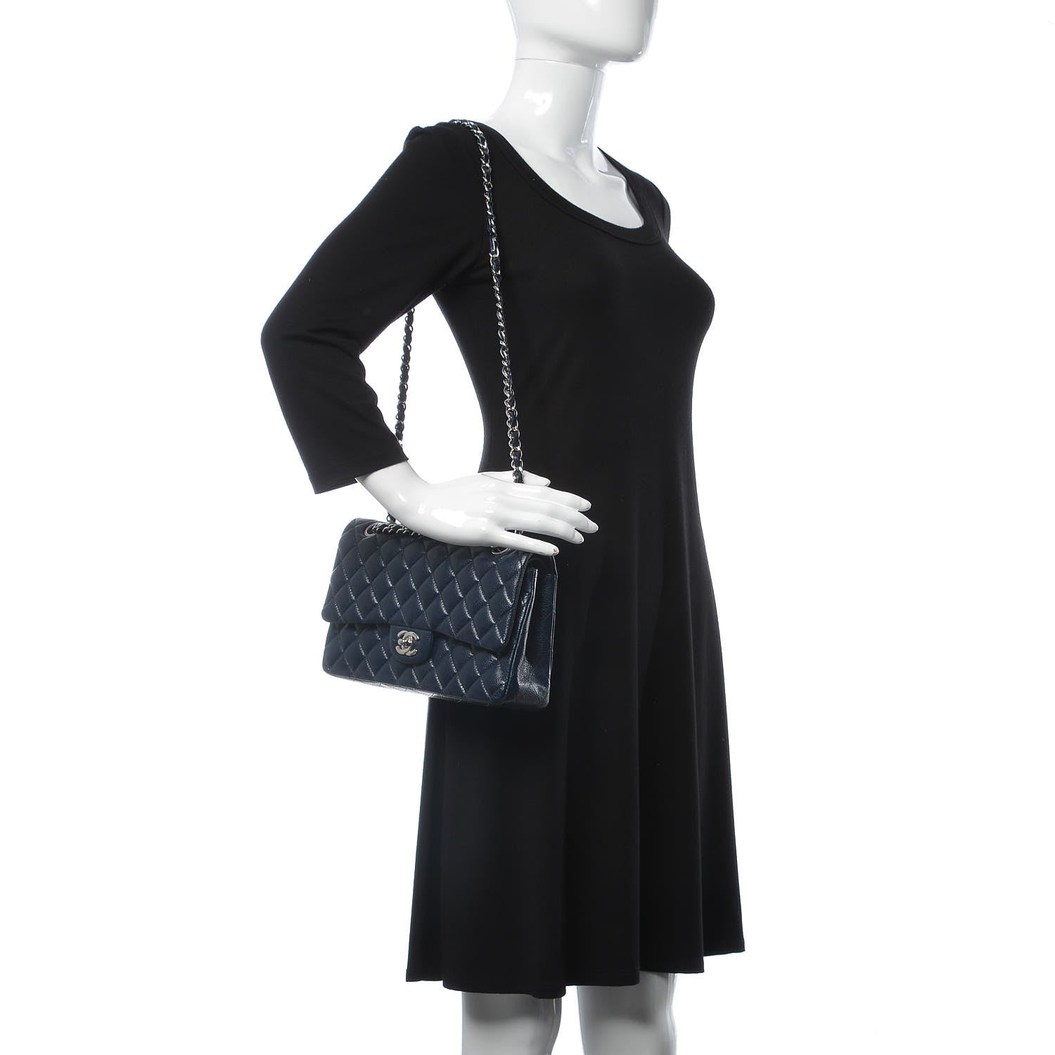 Chanel Caviar Quilted Medium Double Flap Dark Blue 2 of 12