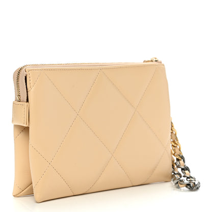 Chanel Shiny Goatskin Quilted Small Chanel 19 Pouch With Handle Beige 3 of 8