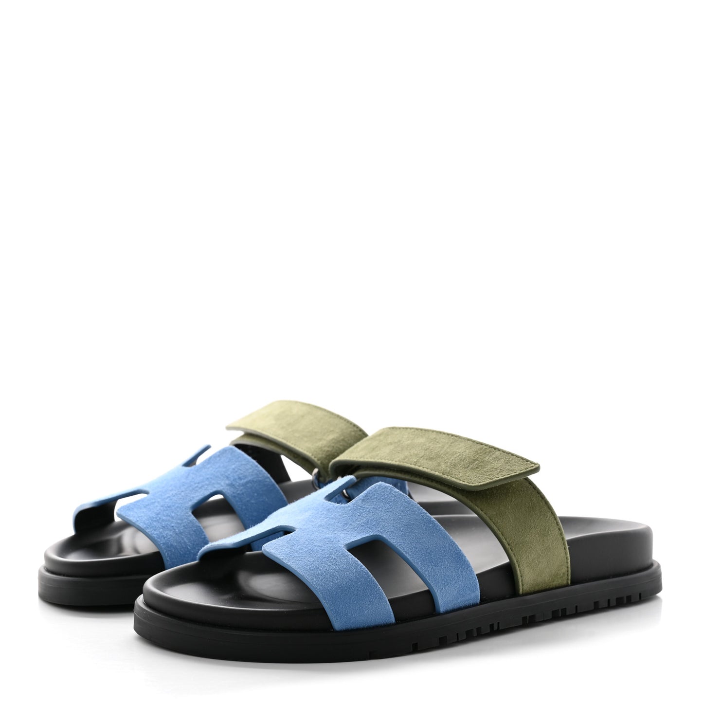 Suede Goatskin Womens Chypre Sandals 36 Bleu Cameo Vert