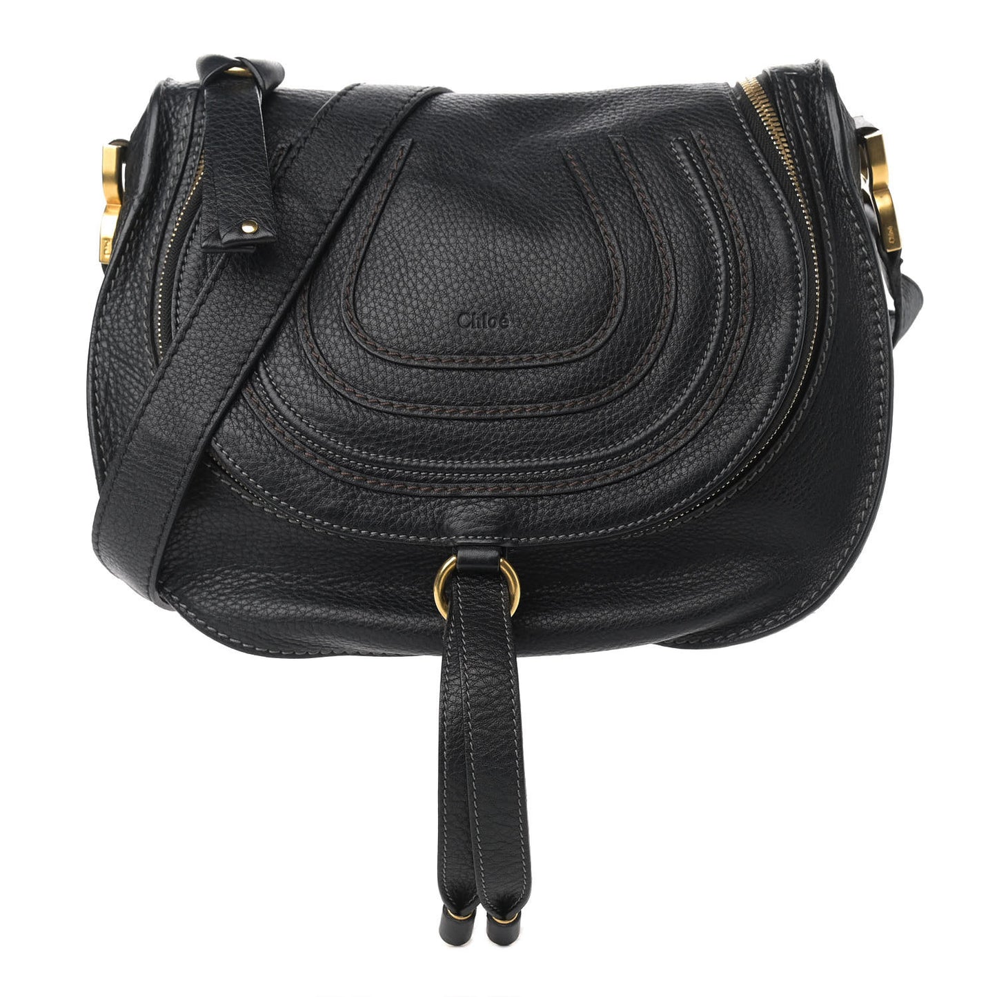 Calfskin Medium Marcie Round Zip Crossbody Bag Black