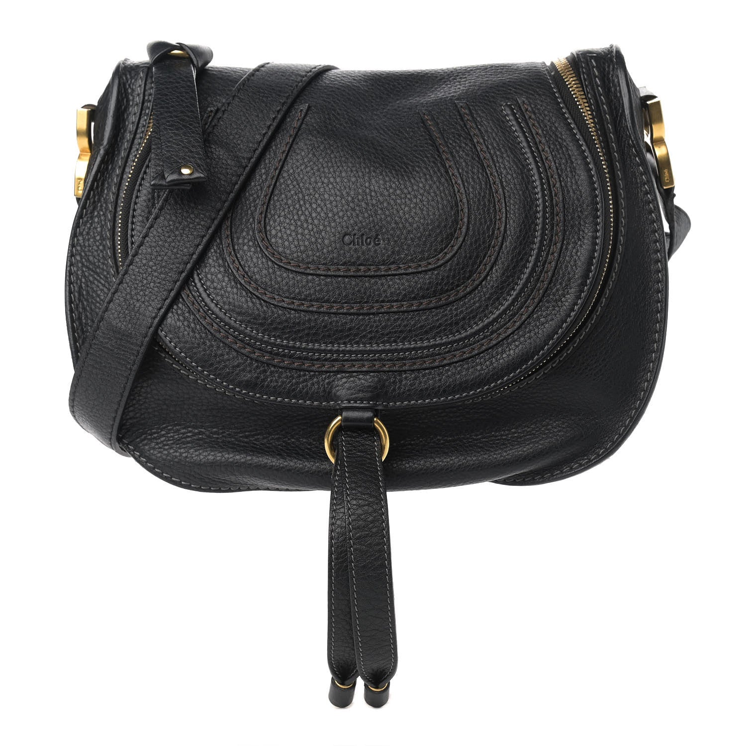 Chloe Calfskin Medium Marcie Round Zip Crossbody Bag Black 1 of 11