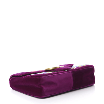 Gucci Velvet Matelasse Loved Embroidered Medium GG Marmont Shoulder Bag Fuchsia Violet Cyclamen 4 of 10