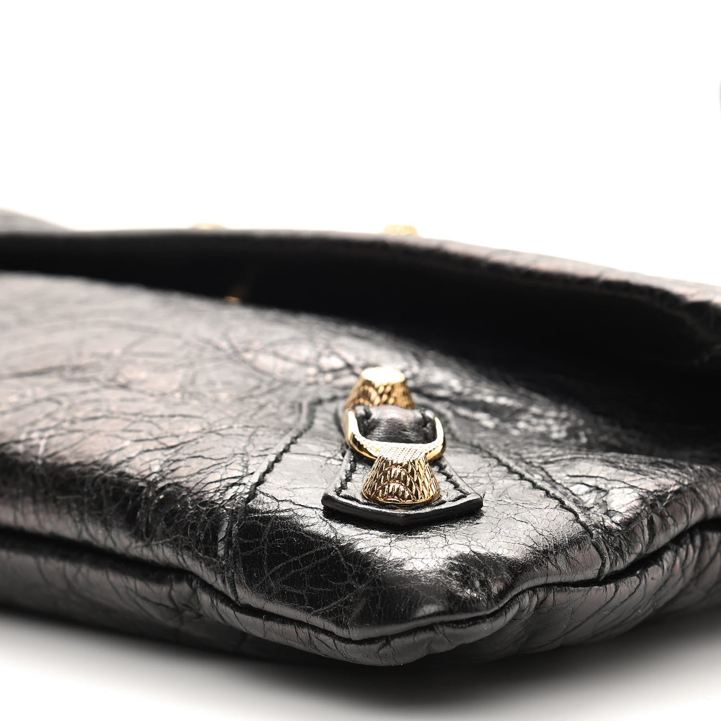 Agneau Giant 12 Gold Hardware Envelope Strap Clutch Black