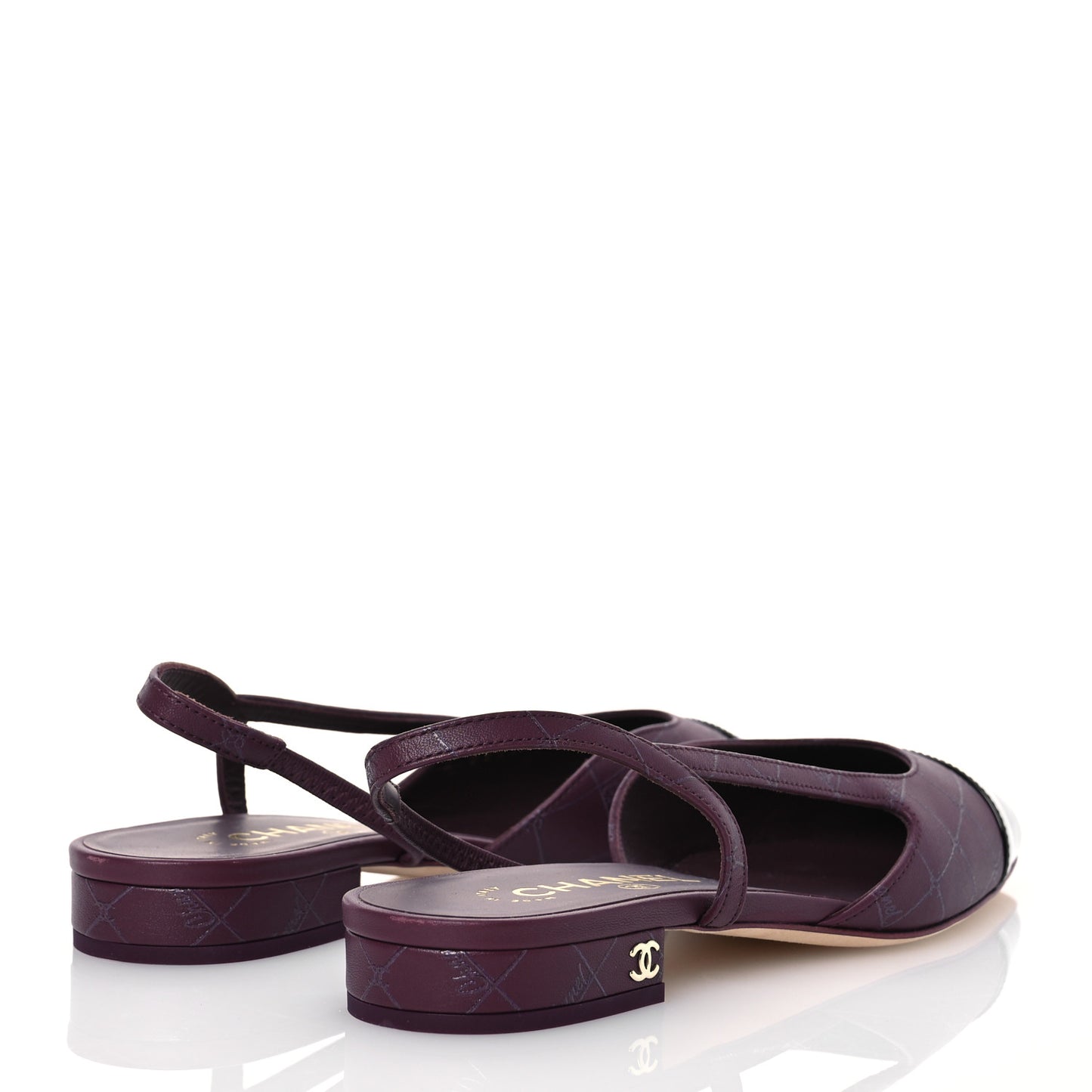 Lambskin Patent Cap Toe CC Slingback Flats 37.5 Burgundy Black