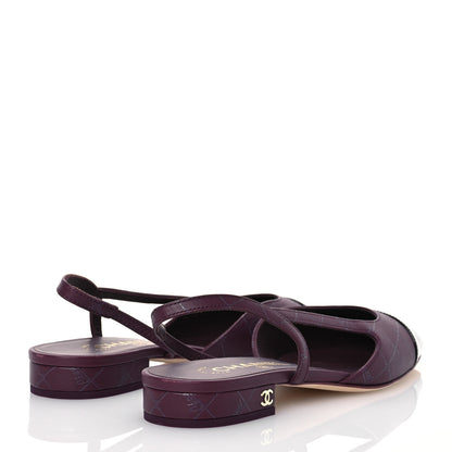 Chanel Lambskin Patent Cap Toe CC Slingback Flats 37.5 Burgundy Black 4 of 10