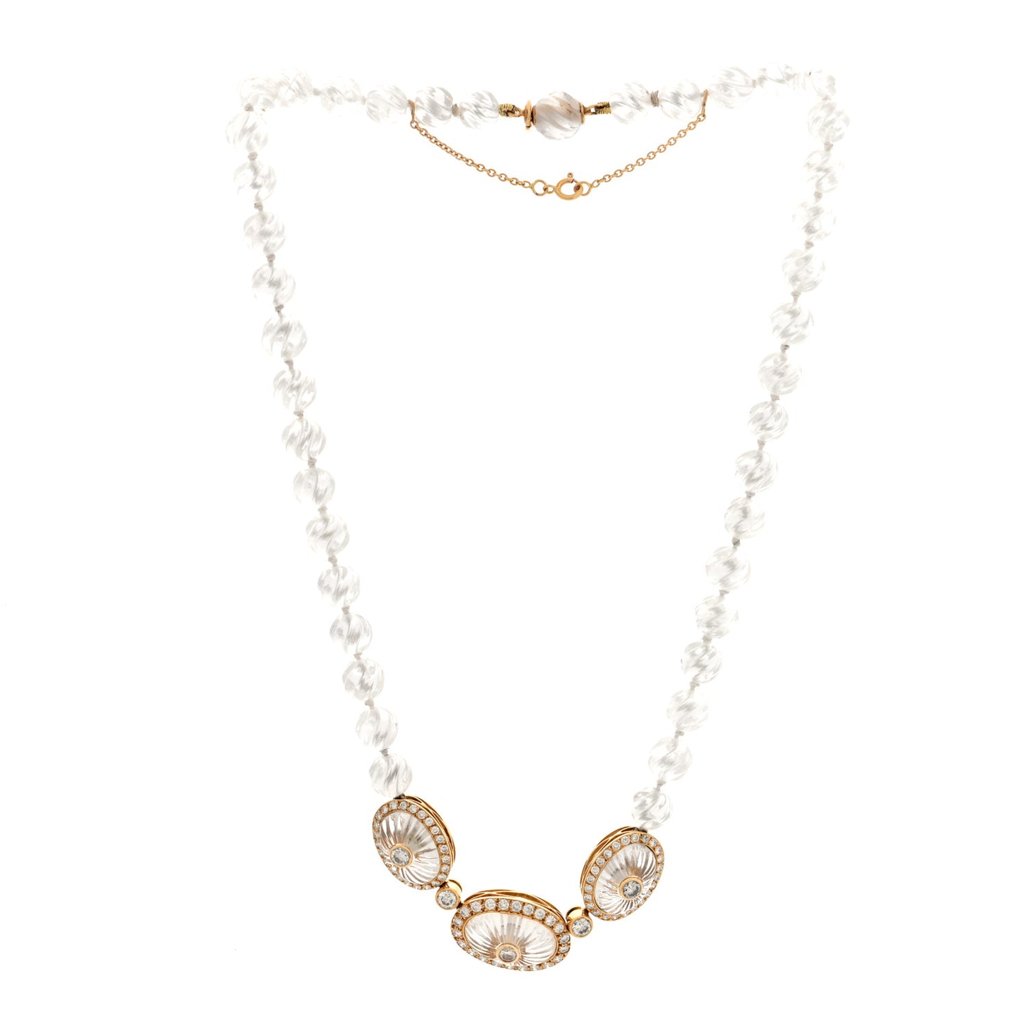 18K Yellow Gold Diamond Rock Crystal Necklace