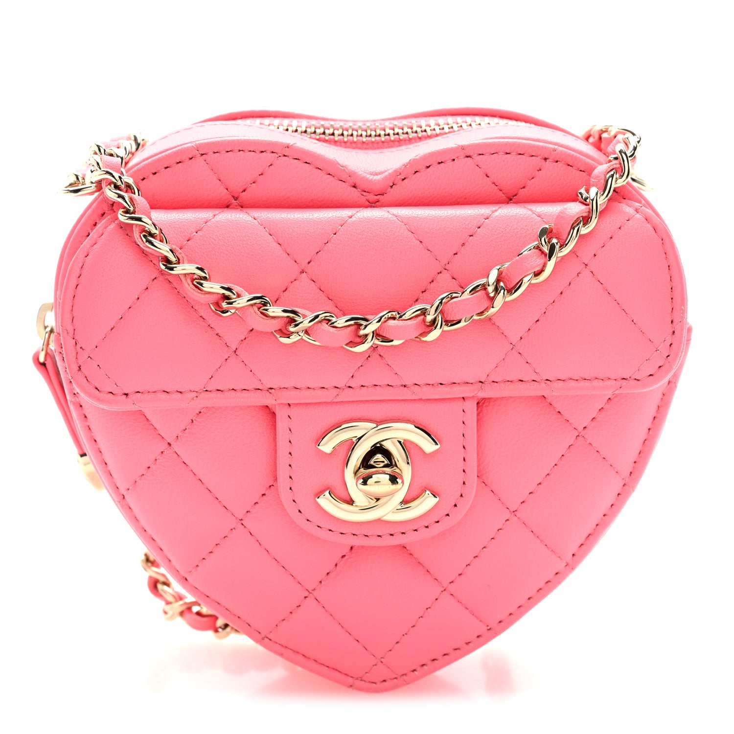 Chanel Lambskin Quilted CC In Love Heart Clutch With Chain Pink 8 of 10